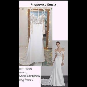 NWT Pronovias Wedding Dress - Off Shoulder with Illusion Sleeves, Lace and Crepe